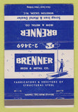 Matchbook Cover - Brenner Iron Metal Winston Salem NC WEAR 40 Strike