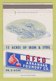 Matchbook Cover - AFCO Arkansas Foundry Little Rock AR WEAR 40 Strike