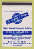 Matchbook Cover Harry Surface Grain Machinery Conveyors Kansas City MO 40 Strike