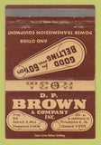 Matchbook Cover - DP Brown Belting Detroit MI Philadelphia PA WEAR 40 Strike