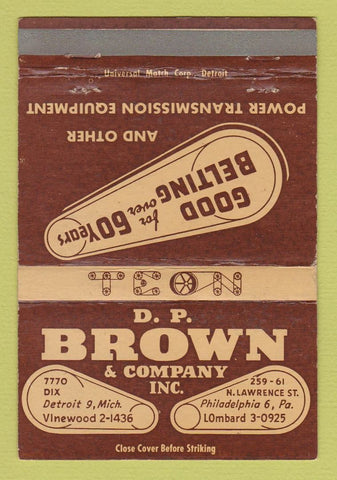 Matchbook Cover - DP Brown Belting Detroit MI Philadelphia PA WEAR 40 Strike