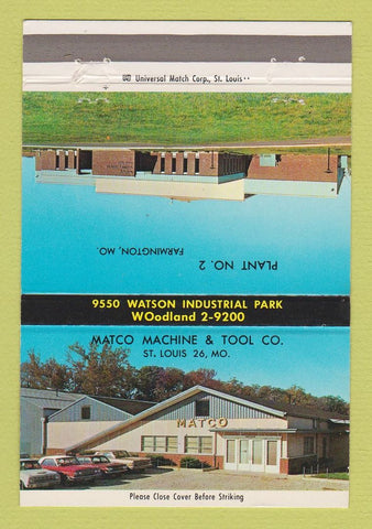 Matchbook Cover - Matco Machine and Tool St Louis MO Farmington 40 Strike
