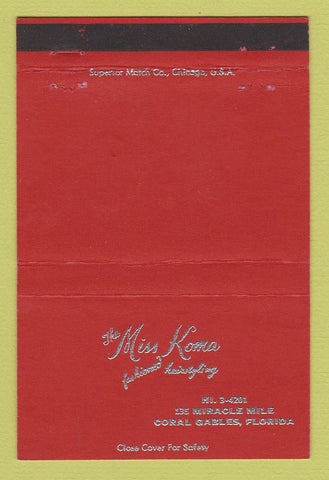 Matchbook Cover - Miss Koma Salon Coral Gables FL RED 40 Strike