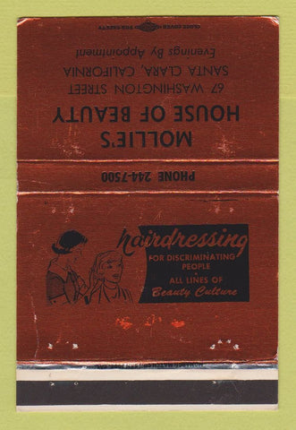 Matchbook Cover - Mollie's Beauty Salon Santa Clara CA WEAR 40 Strike
