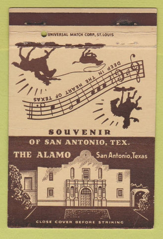 Matchbook Cover - Alamo San Antonio TX Tourism postcard WEAR 40 Strike