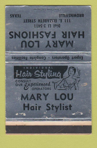 Matchbook Cover - Mary Lou Hair Salon Brownsville TX WEAR 40 Strike