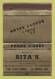 Matchbook Cover - Rita's Beauty Salon La Crosse WI GOLD 40 Strike