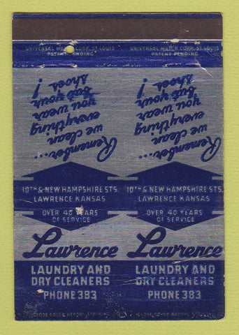 Matchbook Cover - Lawrence Laundry Lawrence KS DOUBLE PRINT WEAR 40 Strike