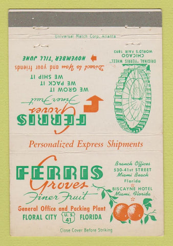 Matchbook Cover - Ferris Groves Fruit Wheel Floral City FL WEAR 40 Strike