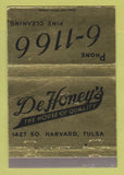 Matchbook Cover - De Honey's House of Quality Tulsa OK Cleaners 40 Strike