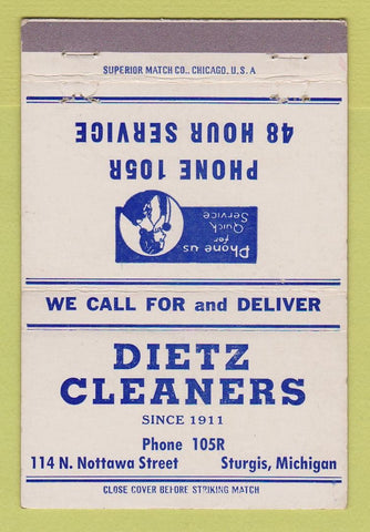 Matchbook Cover - Dietz Cleaners Sturgis MI 40 Strike