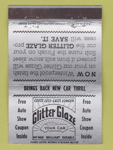 Matchbook Cover - Glitter Glaze Dodge Plymouth Arrow 1941 finish WEAR 40 Strike