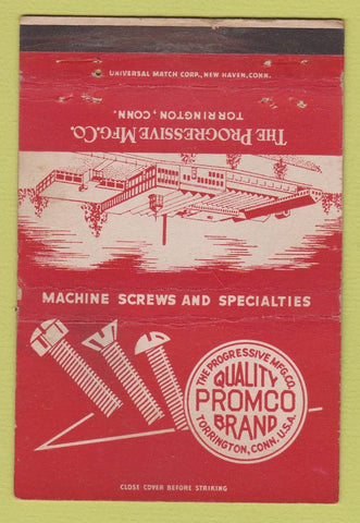 Matchbook Cover - Progressive Machine Screw Torrington CT WORN 40 Strike