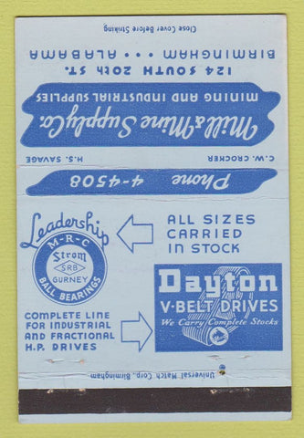 Matchbook Cover - Mill & Mine Supply Mining Birmingham AL 40 Strike