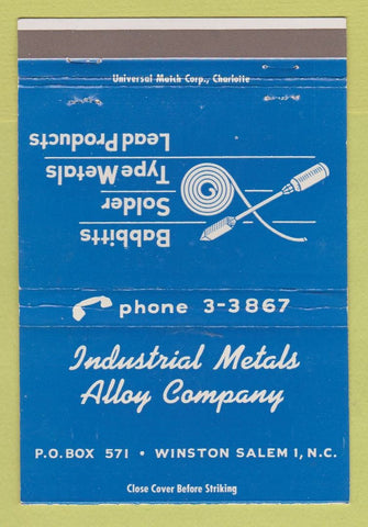 Matchbook Cover - Industrial Metals Alloy Winston Salem NC 40 Strike