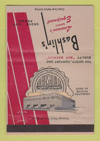 Matchbook Cover - Bashlin's Linemen's Equipment Grove City PA boots 40 Strike