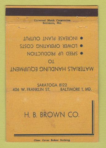 Matchbook Cover - Brown Materials Handling Equipment Baltimore MD WEAR 40 Strike