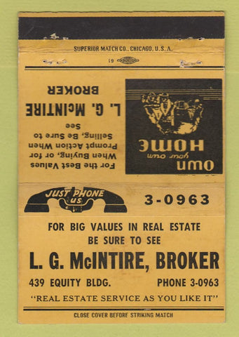 Matchbook Cover - LG McIntire Real Estate WEAR 40 Strike