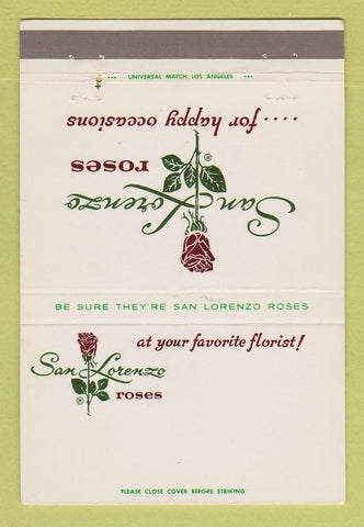 Matchbook Cover - San Loren Roses Flowers 40 Strike