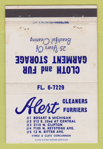 Matchbook Cover - Alert Cleaners Furriers Indianapolis IN 40 Strike