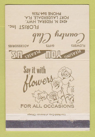Matchbook Cover - Country Club Flowers Fort Lauderdale FL 40 Strike
