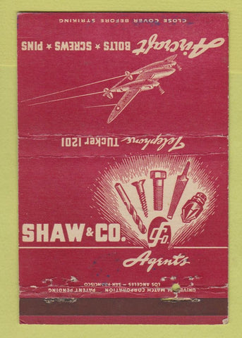 Matchbook Cover - Aircraft Bolts and Screws Shaw Los Angeles CA WEAR 40 Strike