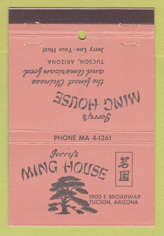 Matchbook Cover - Jerry's Ming House Tucson AZ Chinese 22 Strike Feature