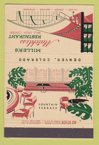 Matchbook Cover - Miller's Restaurant Denver Colorado 40 Stick