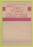 Matchbook Cover - Cercuit Judges Election 1959 Wayne County MI WORN 40 Strike