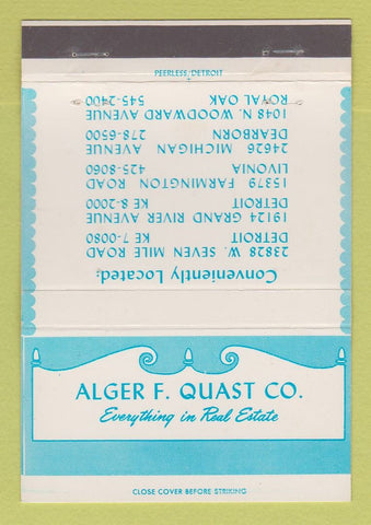 Matchbook Cover - Alger Quast Real Estate Detroit Livonia Royal Oak MI 40 Strike