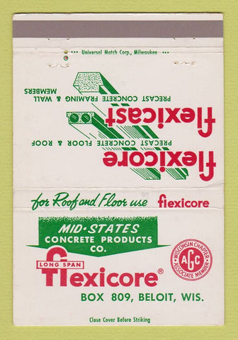 Matchbook Cover - Flexicore Concrete Products Mid States Beloit WI #1 40 Strike