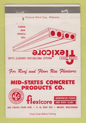 Matchbook Cover - Flexicore Concrete Products Mid States Beloit WI #2 40 Strike