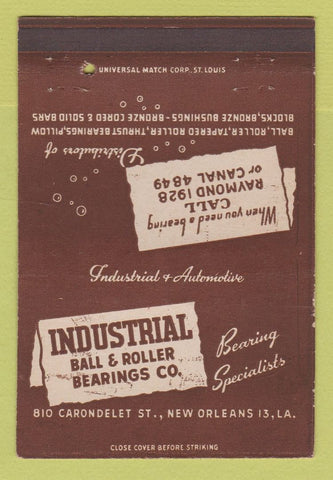 Matchbook Cover - Industrial Ball & Roller Bearings New Orleans LA 40 Strike