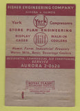 Matchbook Cover - Fisher Engineering Aurora IL WORN 40 Strike