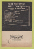 Matchbook Cover - Fort Dusquesne Steel  Pittsburgh PA 40 Strike