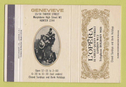 Matchbook Cover - L'Opera London UK England Genevieve 40 Strike