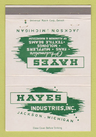 Matchbook Cover - Hayes Auto Fans Mufflers Jackson MI 40 Strike