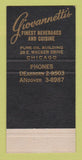 Matchbook Cover - Giovannetti's Restaurant Chicago IL 30 Strike