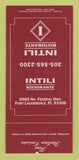 Matchbook Cover - Intili Ristorante Fort Lauderdale FL Italian SAMPLE 30 Strike