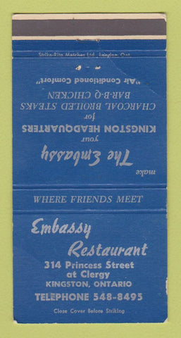 Matchbook Cover - Embassy Restaurant Kingston ON WORN 30 Strike