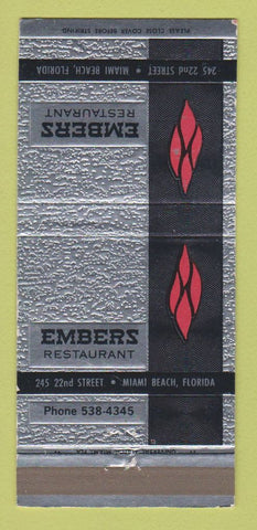 Matchbook Cover - Embers Restaurant Miami Beach FL 30 Strike