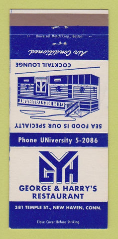 Matchbook Cover - George & Harry's Restaurant New Haven CT 30 Strike