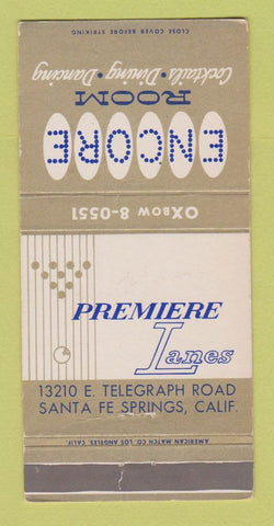Matchbook Cover - Premiere Lanes Bowling Santa Fe Springs CA WEAR 30 Strike