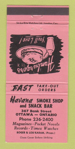 Matchbook Cover - Havana Smoke Shop Snack Bar Ottawa ON 30 Strike