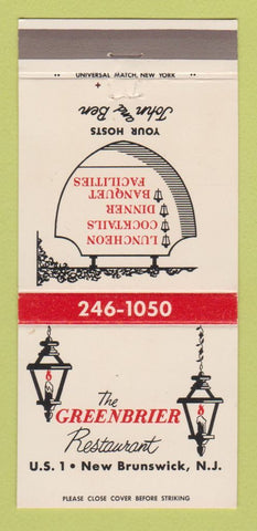 Matchbook Cover - The Greenbrier Restaurant New Brunswick NJ 30 Strike
