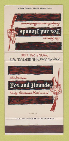 Matchbook Cover - Fox and Hounds Restaurant Hubertus WI CREASE 30 Strike
