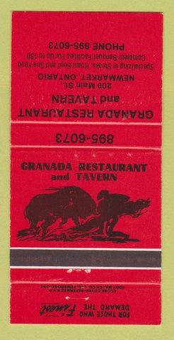 Matchbook Cover - Granada Restaurant Tavern Newmarket ON 30 Strike