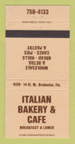 Matchbook Cover - Italian Bakery Cafe Bradneton FL WEAR 30 Strike