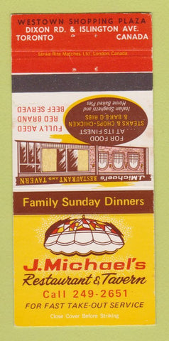 Matchbook Cover - J Michael's Restaurant Tavern Toronto ON 30 Strike