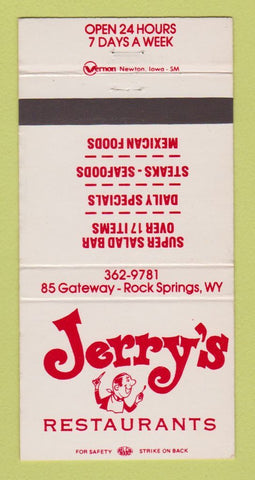 Matchbook Cover - Jerry's Restaurants Rock Springs WY WEAR 30 Strike